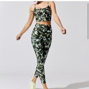 CARBON38 Green Refreshing Camo Workout Legging & Crop Top Set Size XS